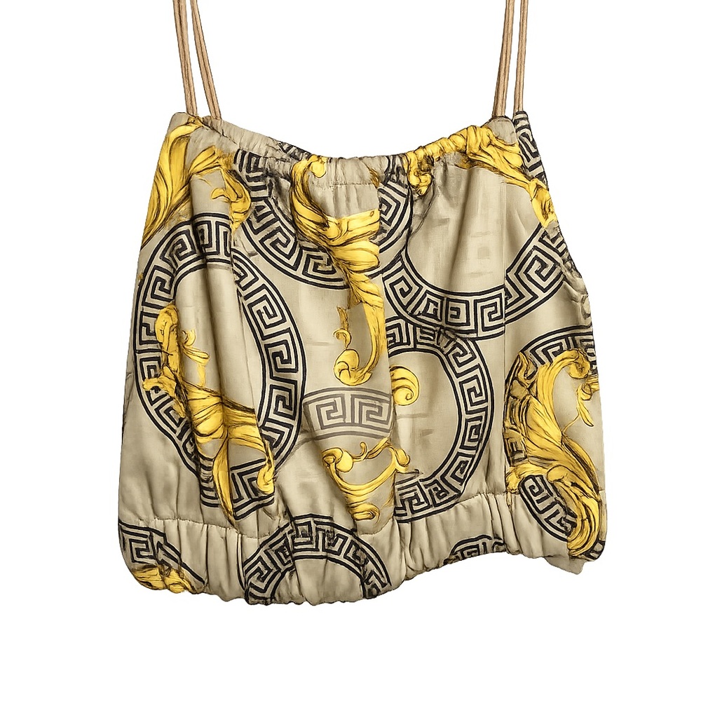 Set Yellow Baroque-Print Spaghetti Strap Crop Top